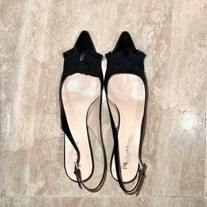 Prada kitten heel sling backs with grosgrain bows